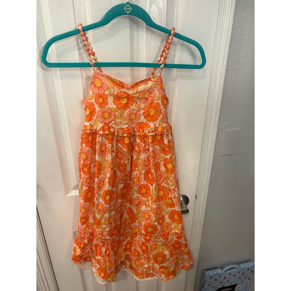 Isaac Mizrahi Dress Orange Floral Beaded Straps Ruffle Tiered Summer Sundress